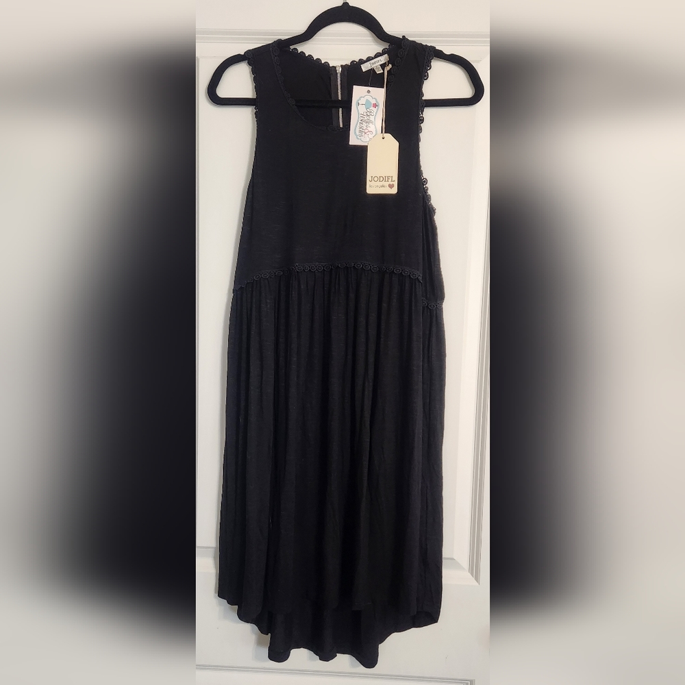 NWT Jodifl Black Midi Tanktop Dress with Lace accents, size Small
